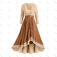 欧米のファッションの大きいサイズの婦人服の布のひものフリンジの裾のハスの葉の辺のリブのワンピース