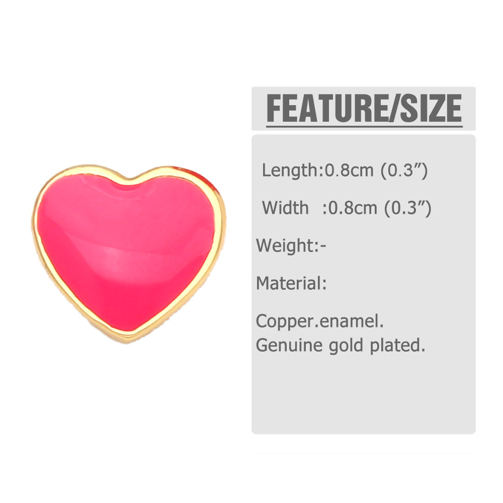 Fashion Heart Shape Copper Ear Studs Enamel Gold Plated Copper Earrings