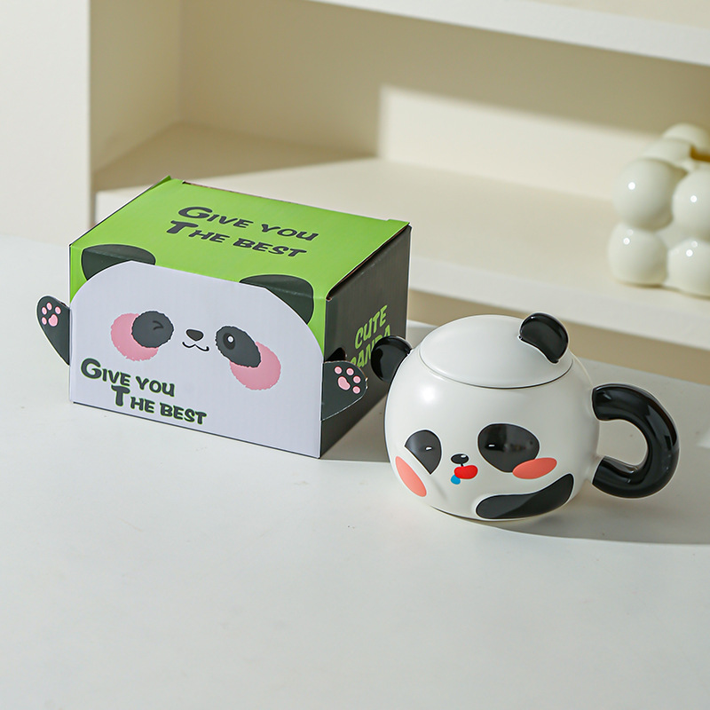 Creativo panda red taza de agua roja taza de marca de taza de cerámica de oficina en el hogar regalo de taza de desayuno de dibujos animados