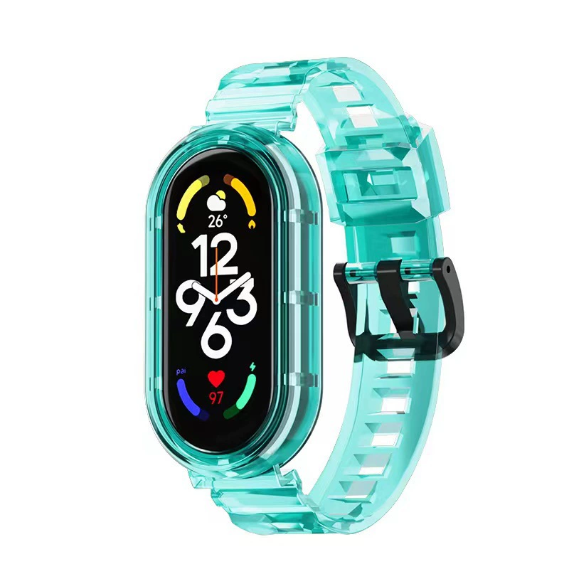 Ремешок (Xiaomi Mi Band 3/4/5/6/7/8/9/10) прозрачный «glacier», интегрированный защитный корпус
