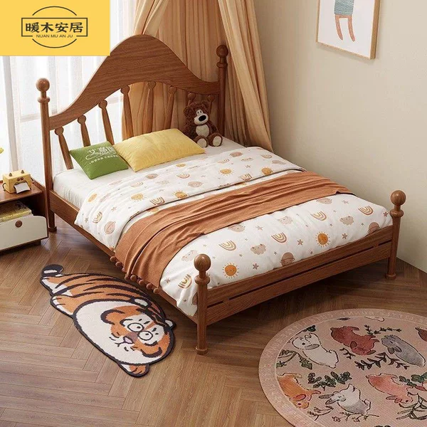 Children's Room Solid Wood Bed Home Design Harp-Style Headboard 1.35m Single/Double Bed Simple New Chinese Style Frame Bed
