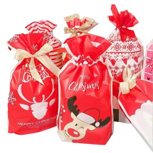 Cross-border hot sale biscuit drawstring bag festive candy gift packaging bag New Christmas Apple ribbon drawstring bag