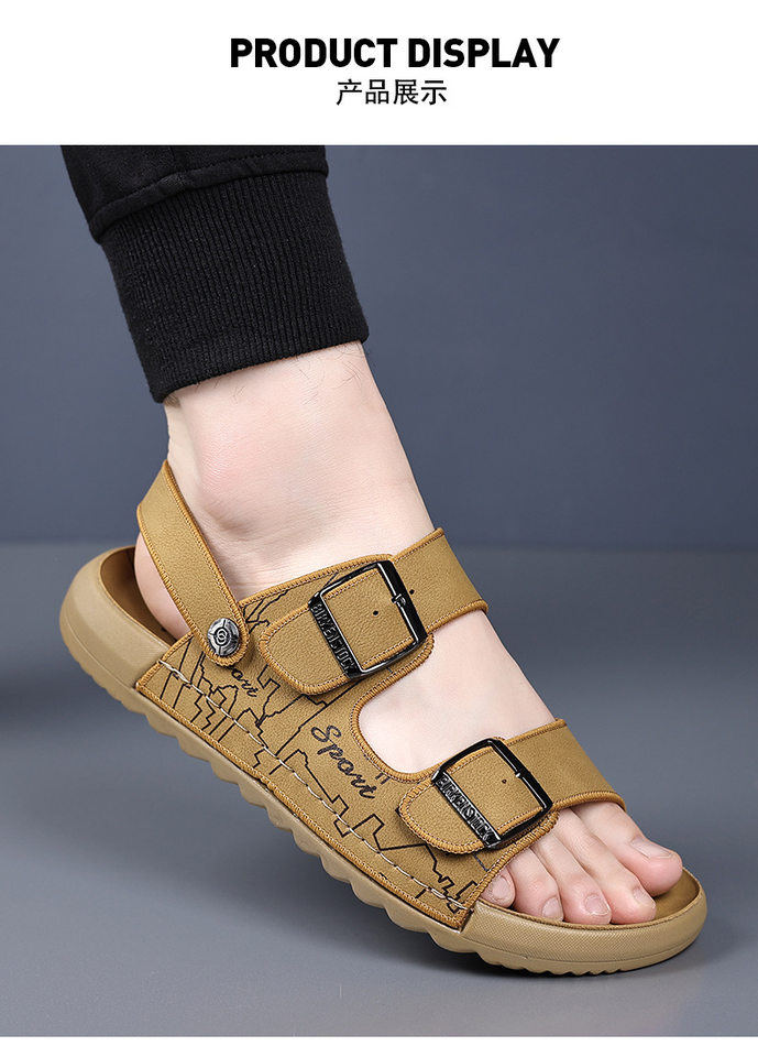 Dép sandal nam quai ngang hở mũi đế mềm, kiểu lười hai cách mang, thoáng khí chống trượt — 6666 màu kaki, 6666 màu vàng, 6666 màu xám chi tiết 8