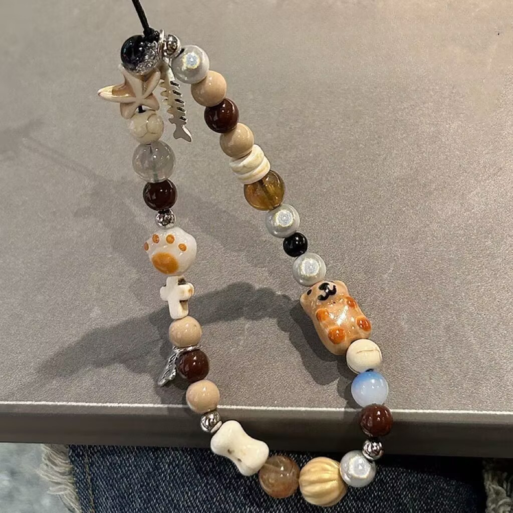 ins风骨头狗狗珠珠挂件手机壳配饰ccd挂绳装饰冷淡风手机链便携