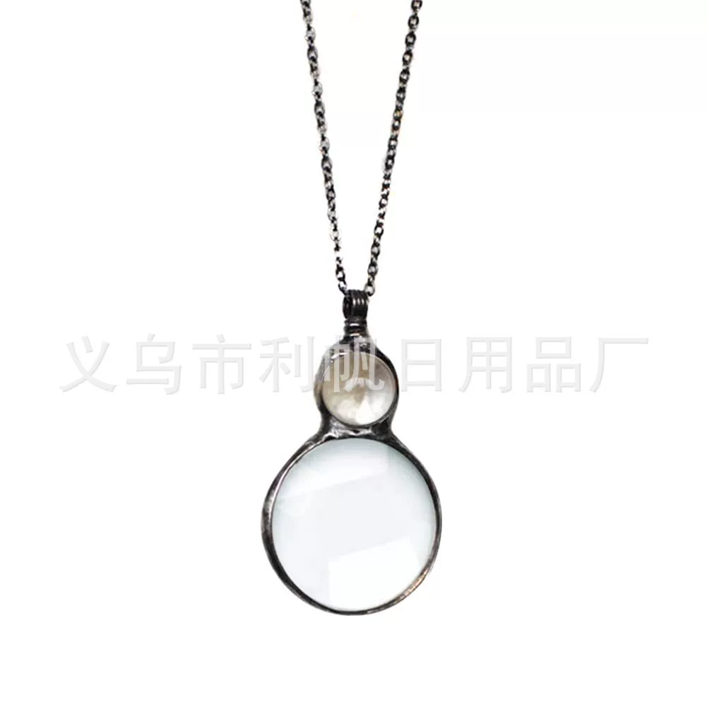 Pendant (Grands) Loupe Necklace, Magnifying Glass Pendant, Imitation Gold, 8.5×4.5 cm, 80 cm Chain