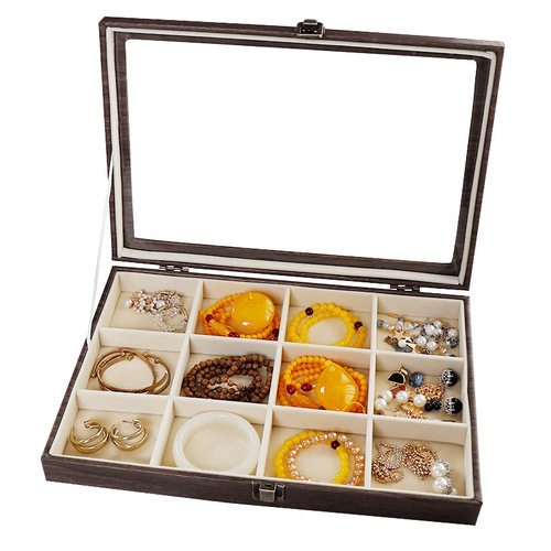 Jewelry earrings, earrings, necklaces, storage box, bracelets, large-capacity anti-oxidation lattice jewelry box with lid