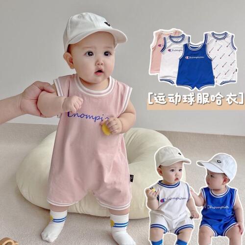 Baby summer vest sleeveless one-piece harem summer jacket for toddlers, boys and girls, thin basketball uniform, sports bag butt jacket