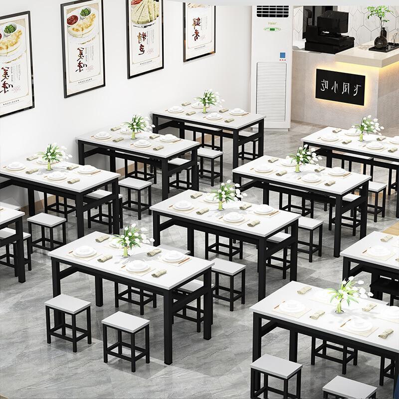 Commercial dining table and chair sets, suitable for snack bars, canteens, restaurants, fast-food restaurants, and home or commercial use; simple dining tables and stools for large-scale dining areas Commercial dining table and chair sets, suitable for snack bars, canteens, restaurants, fast-food restaurants, and home or commercial use; simple dining tables and stools for large-scale dining areas