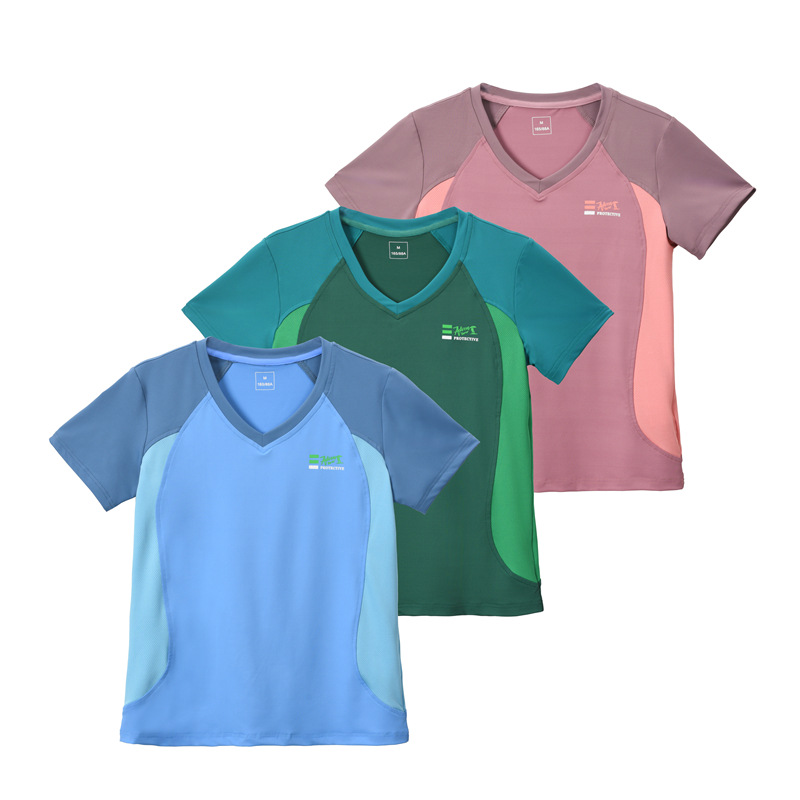 Short-Sleeved Quick-Drying Clothing for Women in Summer Thin Breathable Color-Blocked V Neck T-Shirt Hiking Clothing Cycling Fitness Running Sports Tops