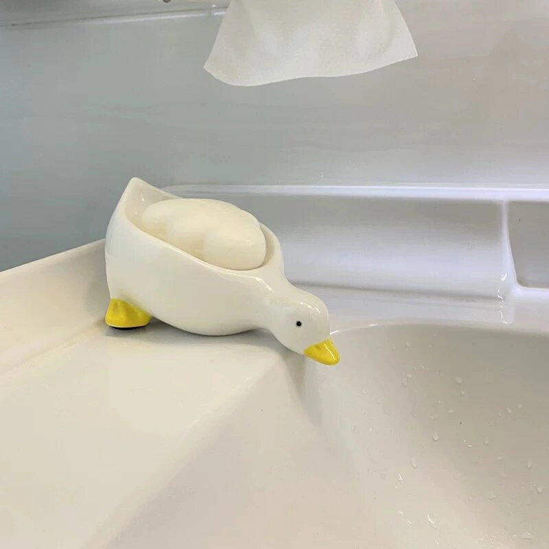 【新しい家の百個の宅配便】アヒルの陶磁器の石鹸箱の水切り家庭用アニメトイレの石鹸箱の皿|undefined