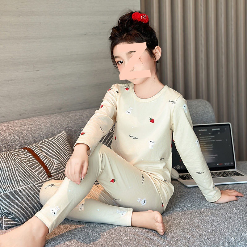 女童秋衣秋裤纯棉莱卡春秋薄款中大童修身打底线衣裤儿童内衣套装