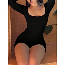 H 86821 Square Neck Long Sleeve Backs Bodysuit ���I¶���B