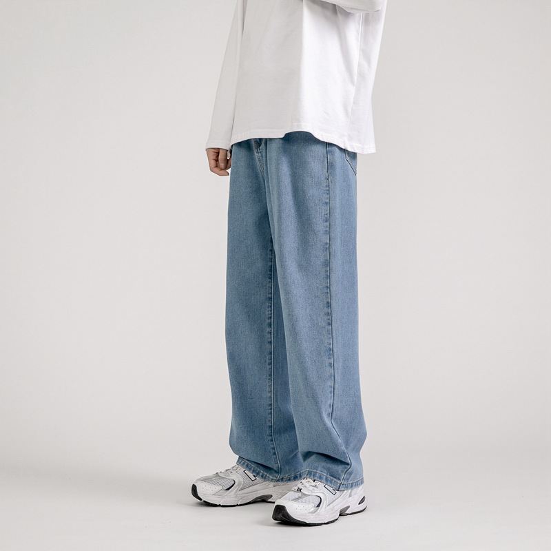 Jeans da uomo LKTM a gamba dritta, vestibilità comoda, modello "dad pants", leggero effetto arricciato, comfort per tutto l'anno, 5 lavaggi versatili._voghion.com