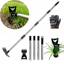 站立式可拆卸两用拔草工具 二合一手动除草工具 除草耙园艺锄头