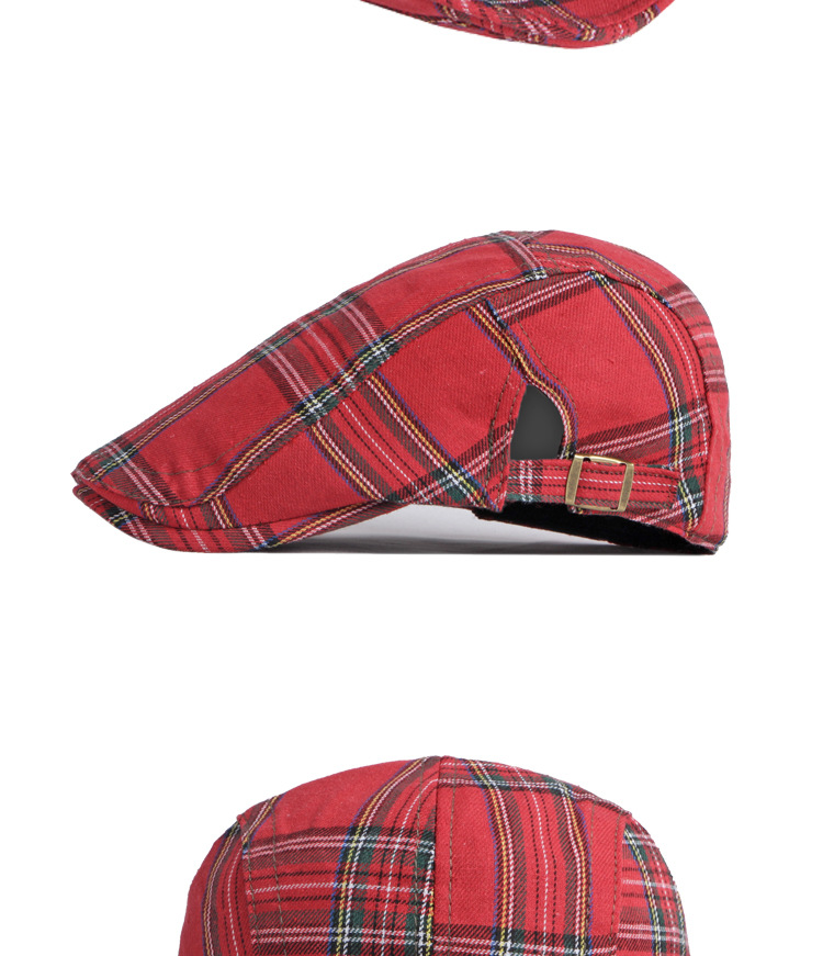 Unisex Thin breathable cap Men's vintage beret Women's bud Cap casual plaid forward hat_voghion.com