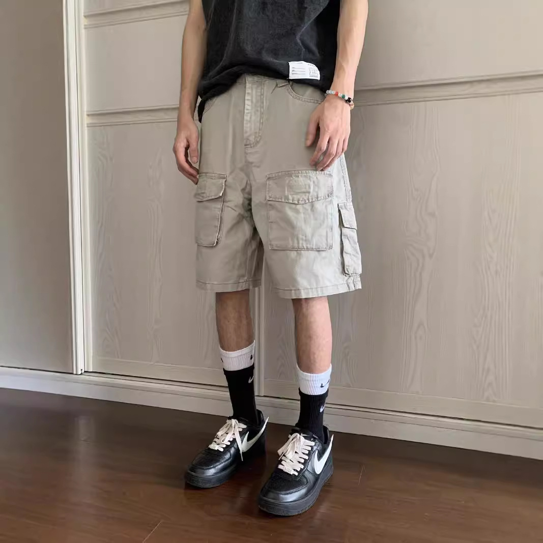 American Style Retro Multi-Pocket Tooling Shorts Men's Japanese Style Summer New Casual Loose Washed Straight Casual Pants