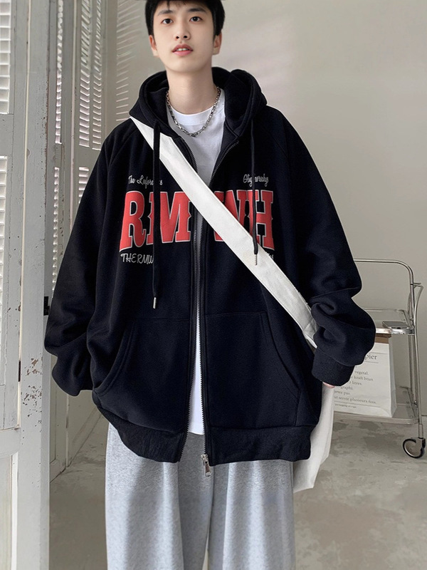 美式高街重磅250g开衫卫衣男设计感小众oversize潮牌秋冬连帽外套|undefined