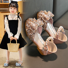 2024 Children's Princess Shoes Spring New Dance Soft Sole Girls Korean Version Girls' Slip-On Sandals Crystal Butterfly Bow