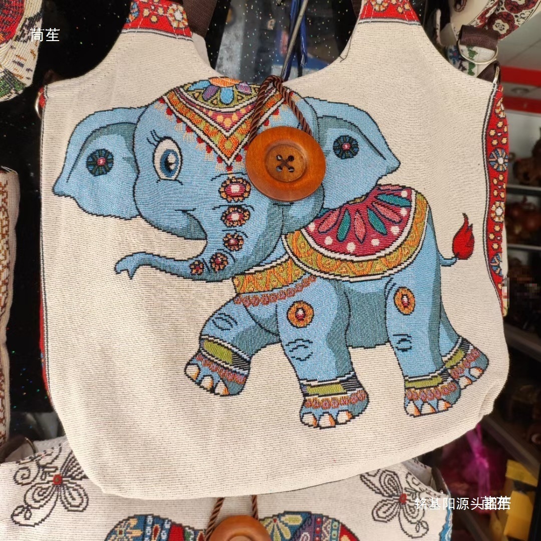 西双版纳云南傣族民族风手工刺绣单肩包斜挎包纽扣包泰国特色