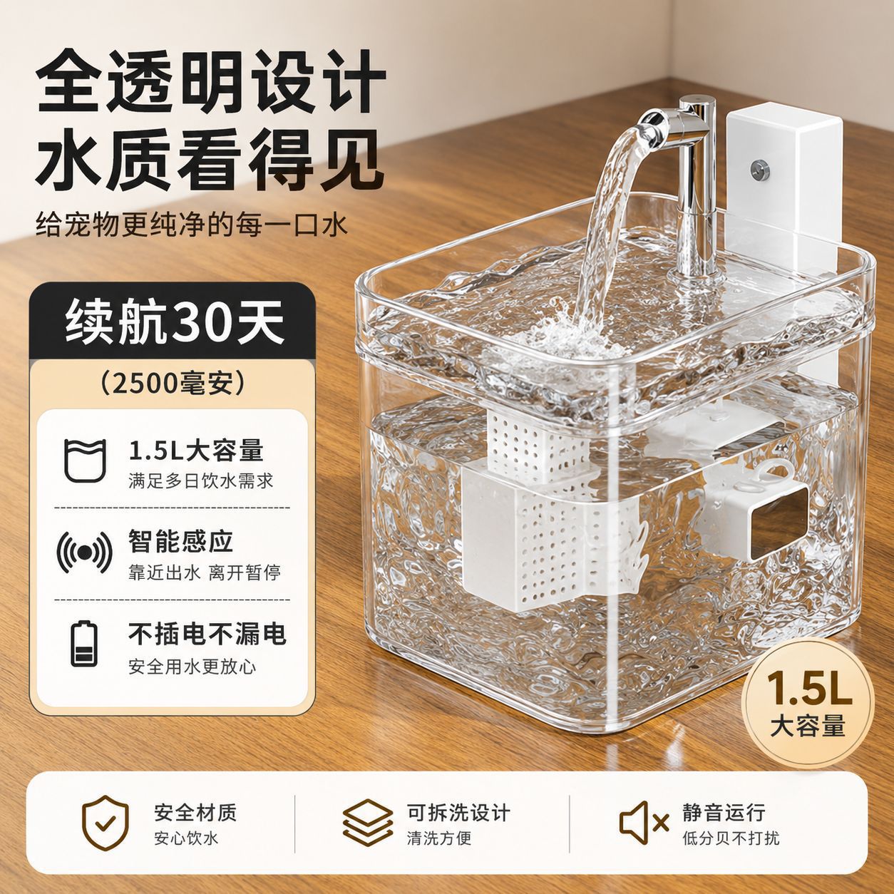 [upgraded model] intelligent sensor water dispenser [fully transparent] 1.5l