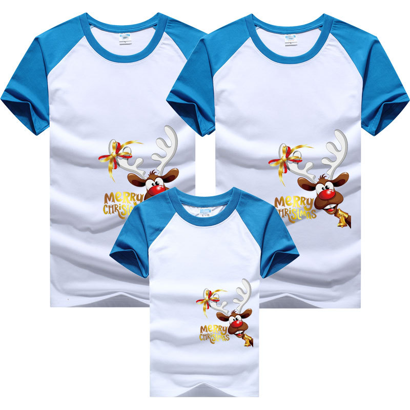 Ropa para padres e hijos cuello redondo manga raglán color a juego manga corta Camiseta gxchristmas Navidad personalizada dibujos animados ropa para niños estilo europeo y americano