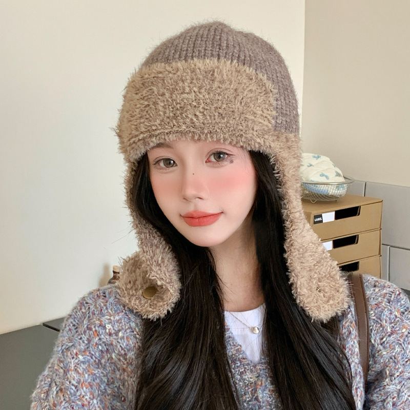 帽子女秋冬日系新款毛绒雷锋帽户外出行防风护耳帽时尚休闲包头帽|undefined