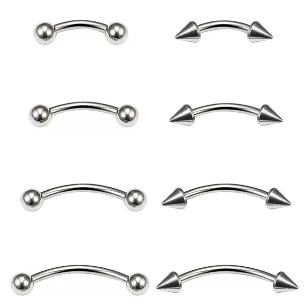 Body Piercing Curved Rod Eyebrow Nail Devil Earrings Titanium Steel Lip Nail Double-Ended Pointed Cone Head Round Head Stainless Steel Curved Rod Cross-Border