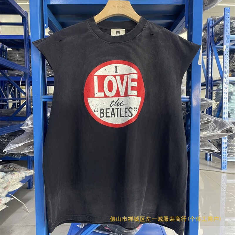The Beatles American Street Retro Washed Distressed Vest High Street Loose Sleeveless T-Shirt