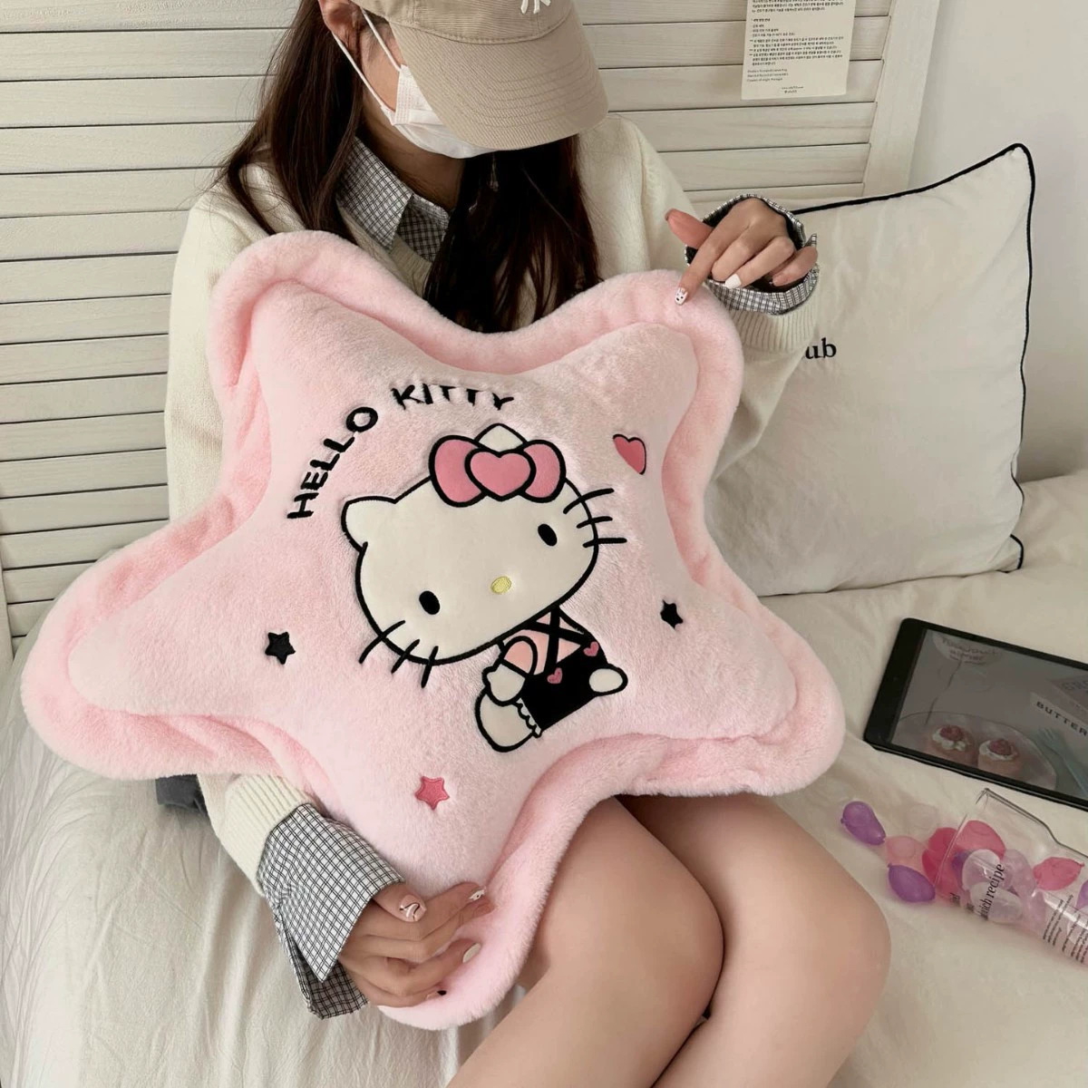 Sanrio подлинная авторизованная подушка HelloKitty с пятиконечной звездой, подушка для спальни, гостиной, куклы, украшения, бесплатная подушка