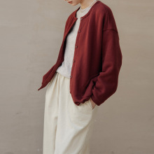 纯色百搭立领秋季短外套常规款春秋休闲女无领系扣开衫卫衣外套女