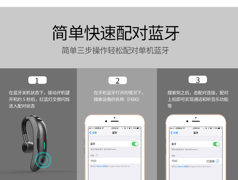 F600 kabelloses Bluetooth-Headset Mono-Ohrmuschel 5.0 Over-Ear Sport-Fahrbetrieb ultra lange Akkulaufzeit Geschäfts-Bluetooth-Headset