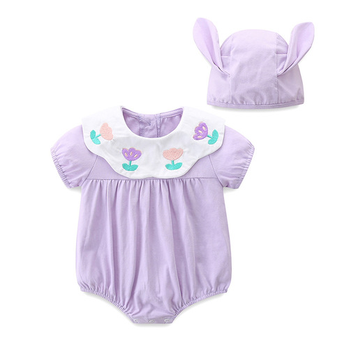 Baby summer new onesie girl baby sweet romper pure cotton triangle bag fart suit with hood 2751