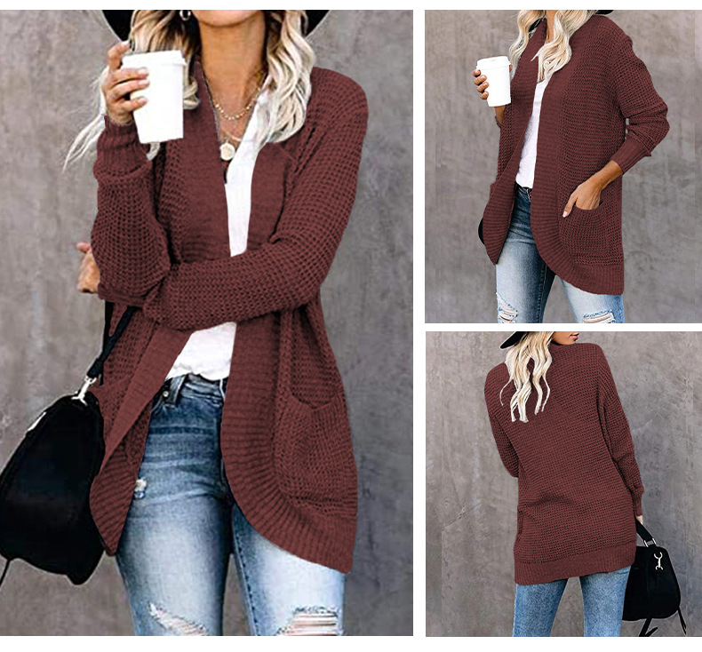 Women's Knitted Cardigan With Curved Placket For Women_voghion.com