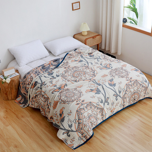 Factory-wholesale gauze towel blankets & throws—couple-style, four-season air-conditioning blankets, perfect for single or double sofas; also available as lightweight summer comforters.