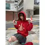 连帽印花圣诞宽松卫衣
