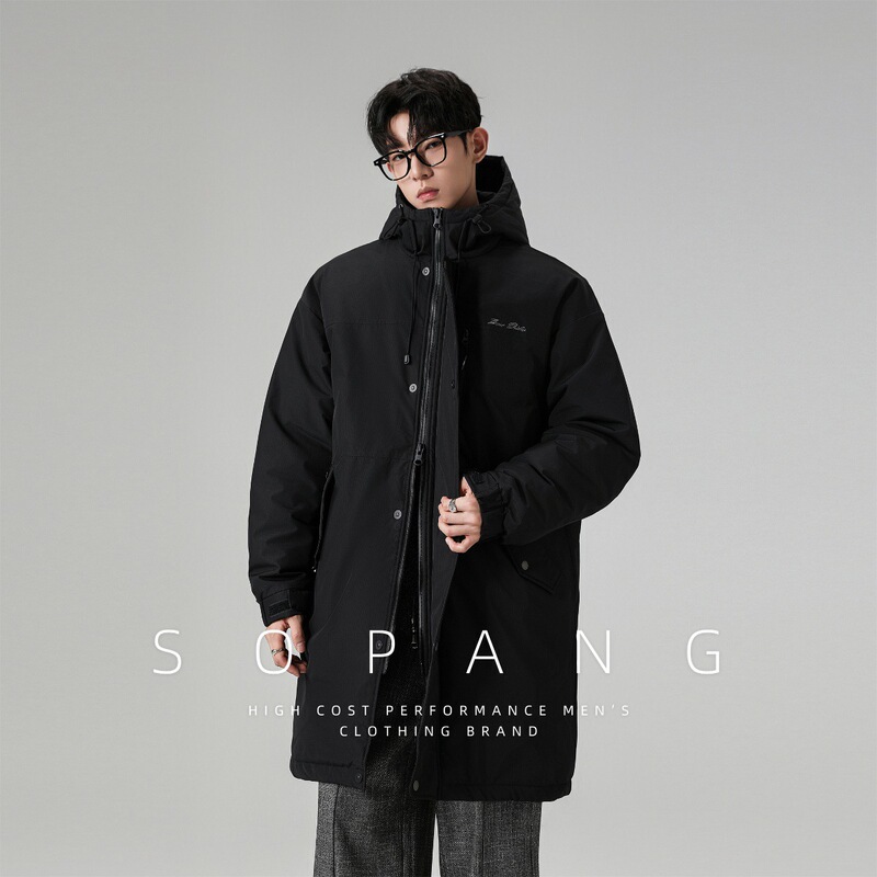 Northeast Winter Black High-End Hooded Trendy Mid-Length down Jacket Men's Large Size Warm Coat