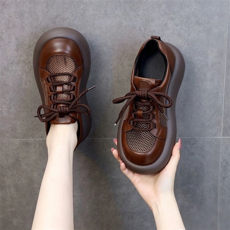 Muffins de fondo grueso Lefour zapatos mujeres 2026 nuevo verano casualidad malla transpirable retro zapatos de cuero de lazos pequeños
