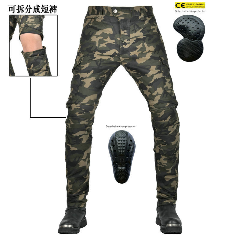 Motorcycle Riding Pants Multi-bag Tooling Racing Anti-fall Pants Men's Retro Camouflage Split Motorcycle Jeans Short Pants