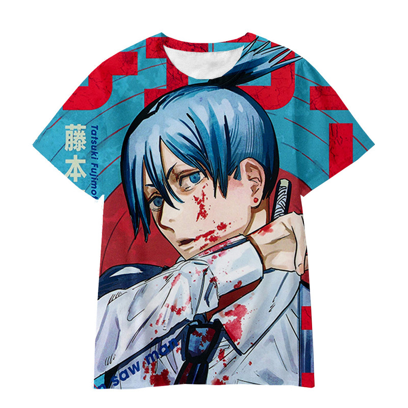 2023 summer new foreign trade 3D digital printing short sleeve animation chainsaw manufacturers source supply T-shirt