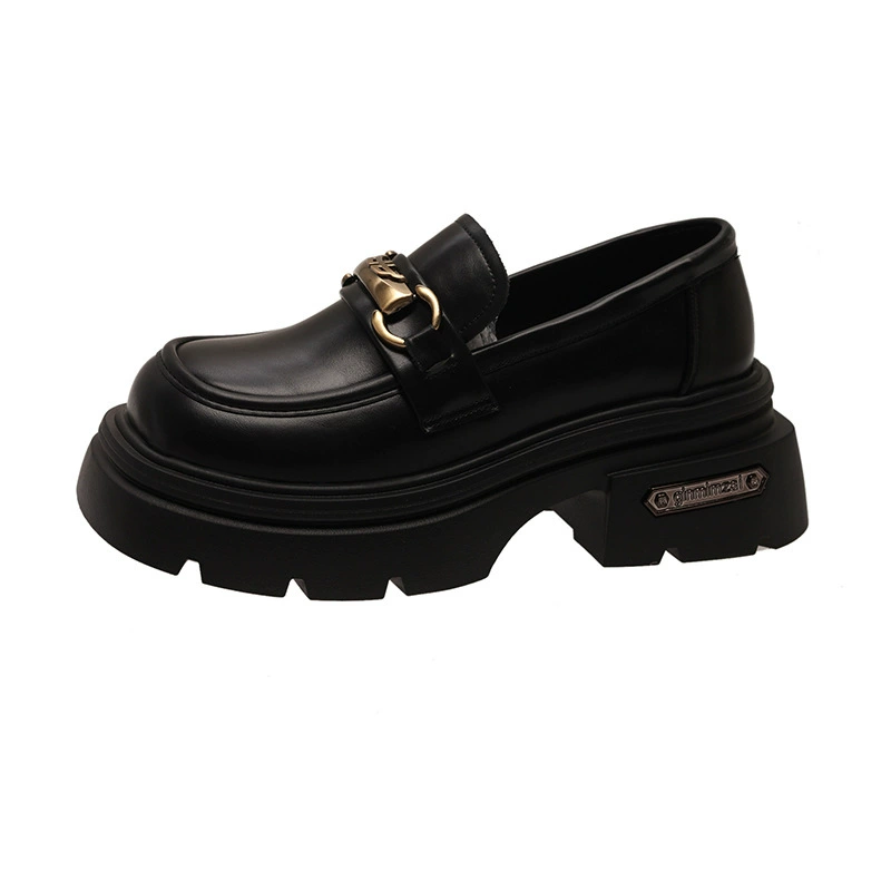 Wild толстые ботинки Le Fu для женщин 2024 летом новые маленькие кожаные ботинки металлические пряжки увеличены, тонкая обувь в британском стиле