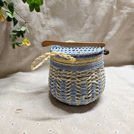 定制手工藤编茶篓茶叶六堡茶礼盒篮茶篮纸绳礼品盒蓝白