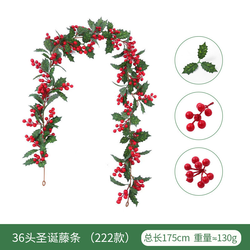亚马逊新款圣诞气氛布置家居装饰仿真藤蔓 红果藤条仿真圣诞藤条|undefined