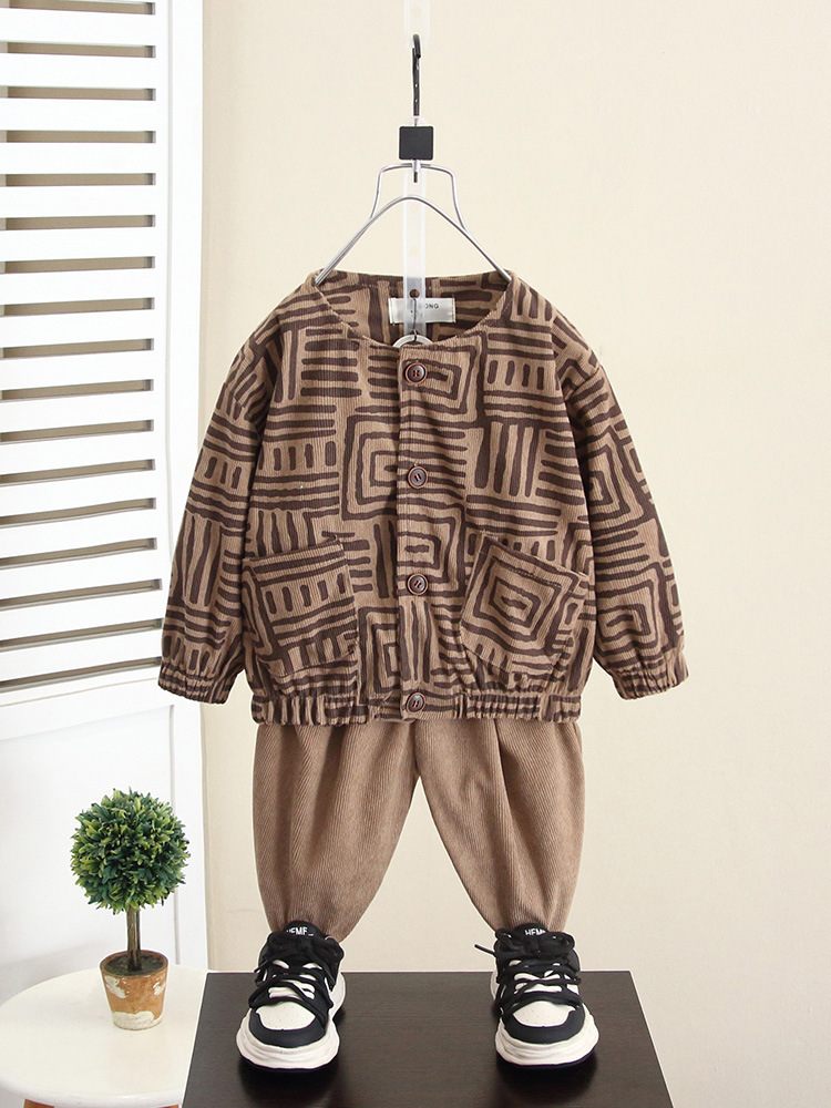 5936 traje de niño chaqueta de otoño para niños 2024 nuevo estilo estilo occidental bebé primavera y otoño ropa de pana traje de tres piezas image 3