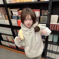 美式基础款双纽扣连帽卫衣女2025秋季oversize休闲宽松套头女上衣