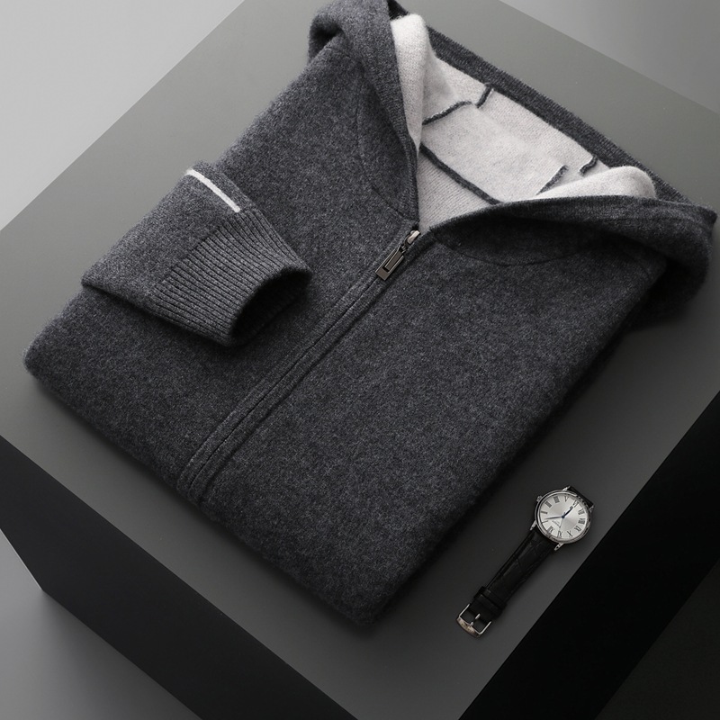 Autumn And Winter Men's Cashmere Thickened Half-high Collar Zipper Cardigan Sweater