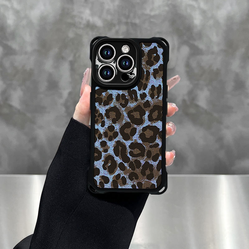 蓝豹纹支架适用苹果16promax手机壳iphone13软硅胶15四角挂绳14女|undefined
