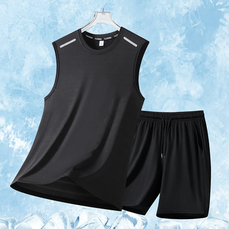 Trajes deportivos de seda de hielo para hombres de verano secado rápido camiseta sin mangas al aire libre juego de juego de carreras personalizado dos
