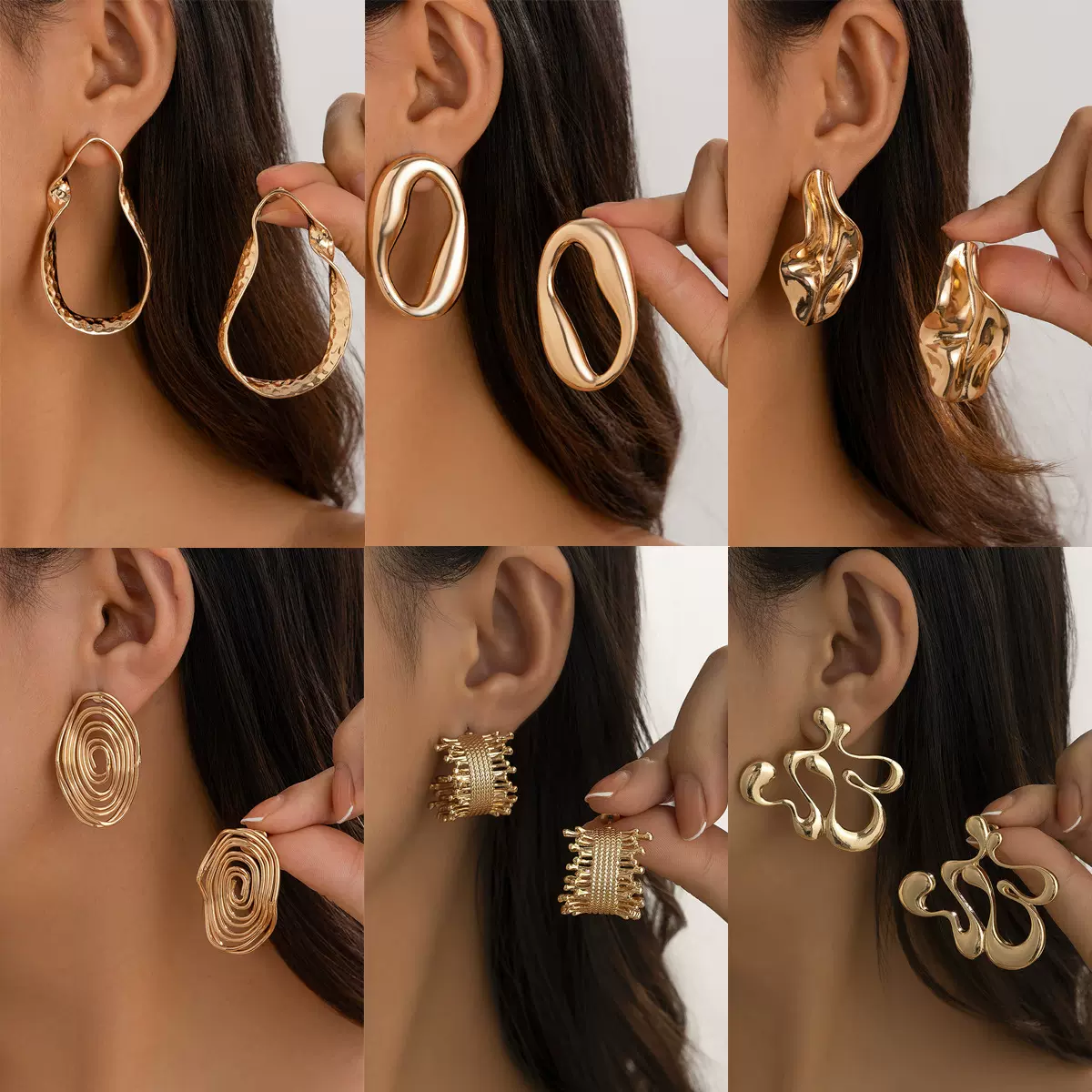 欧美跨境饰品 不规则镂空扭曲环形耳钉 几何合金简约风earing耳环