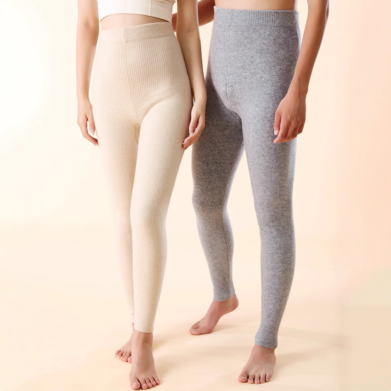 Autumn and Winter New Pure Wool Pants for Men and Women, Seamless Leggings, High-Waisted Pure Color Inner Pants, Couple Style Warm Pants