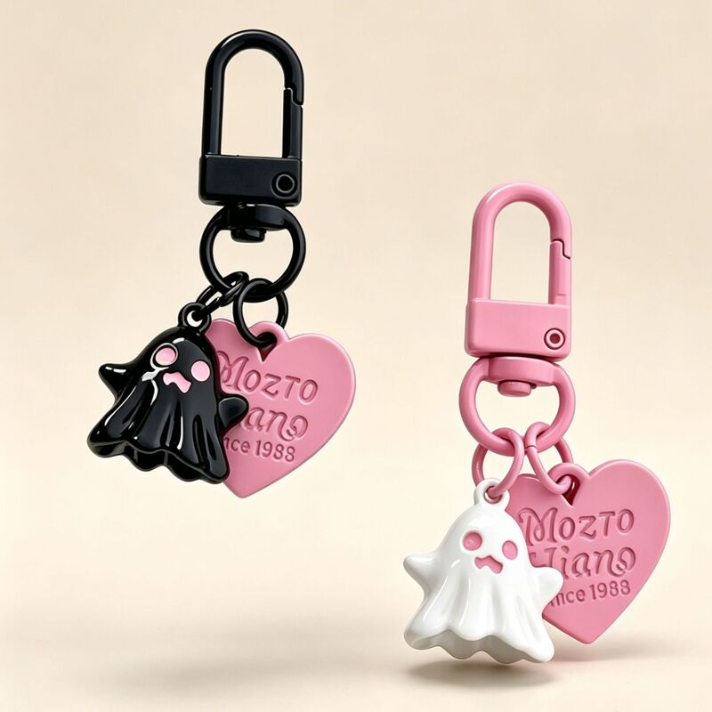 Cute Little Ghost Keychain Heart Pendant Pink Black Personalized Sweet Cool Headphone Charm Accessory Cute Little Ghost Keychain Heart Pendant Pink Black Personalized Sweet Cool Headphone Charm Accessory